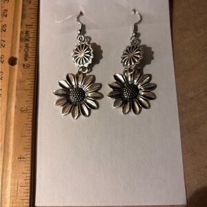 Silver Sunflower Drop Earrings for Women